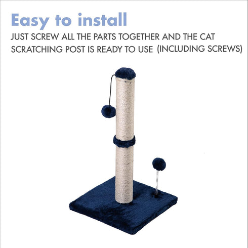 Cat Scratching Post Premium Basics, 22 in Sisal Scratch Posts with Hanging Ball for Kittens or Smaller Cats (Navy)
