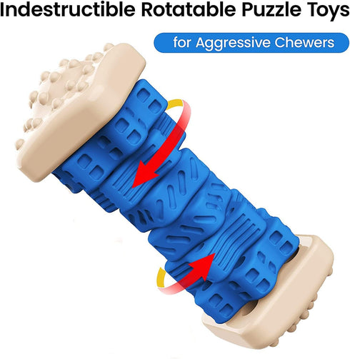 Tough Durable Dog Chew Toys for Aggressive Chewers, Interactive Dog Puzzle Toys with Beef Flavor, Safe Rubber