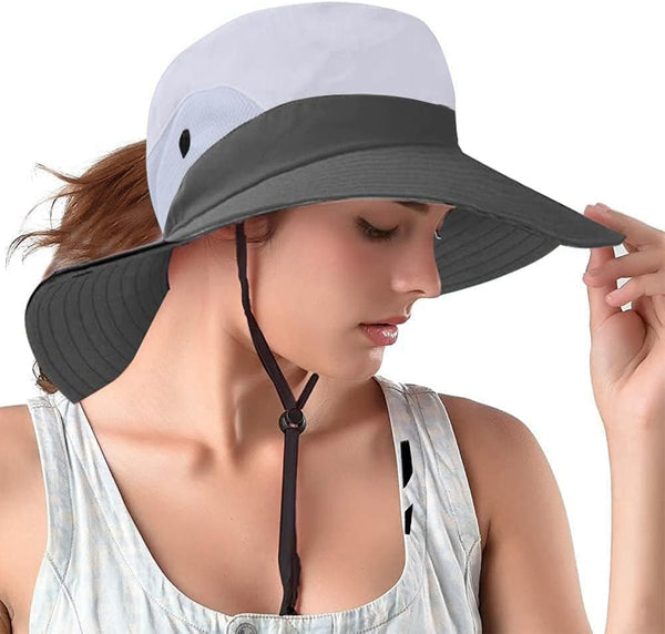Rosoz Ponytail Sun Bucket Hats for Women - UV Protection Foldable Mesh Wide Brim for Hiking & Fishing