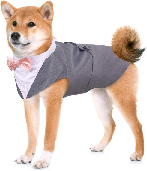 Kuoser Dog Tuxedo Suit and Bandana Set for Dogs - Wedding Party Suit, Doggy Prince Bow Tie Shirt Formal Pet Attire for