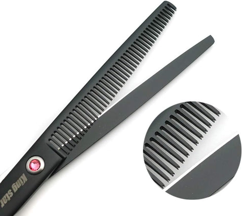 Kingstar 8.0in. Matt Black Professional Pet Grooming Scissors Set - Straight, Thinning & Curved Scissors with Comb
