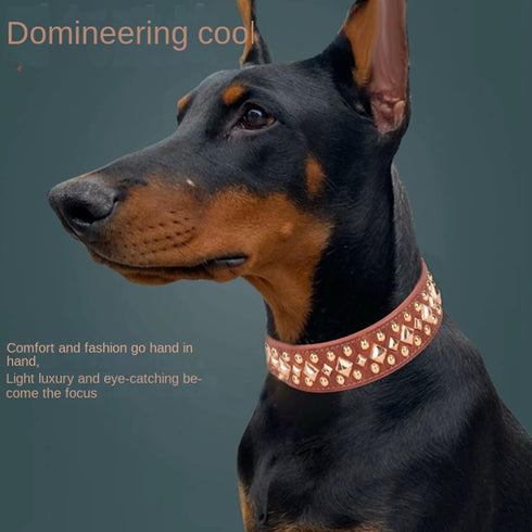 Spiked Dog Collar, Mushrooms Rivet Studded Adjustable PU Leather for Cats Puppy Dogs (M, Brown3)