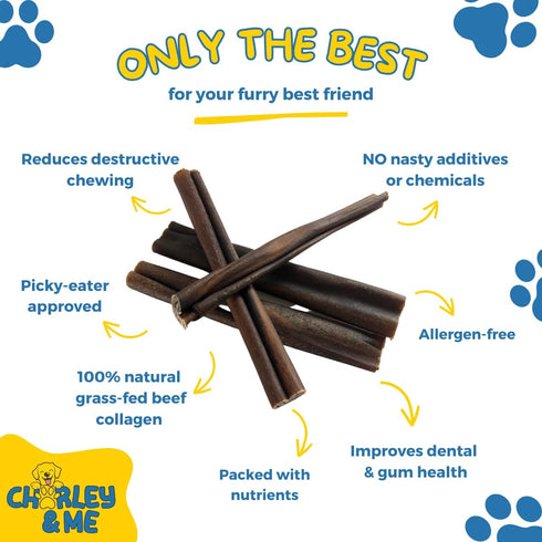 CHARLEY & ME Premium Collagen Sticks for Dogs - 100% Natural Beef, Long Lasting Chew Sticks, Hip & Joint Support, 6