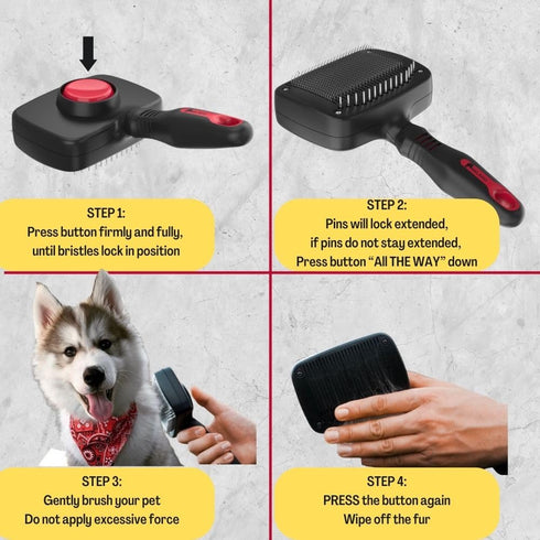Combo Dog Brush - Slicker & Undercoat Rake - Self Cleaning Grooming Tool for Medium & Long Haired Pets