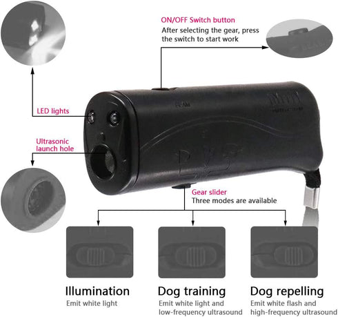 OYEFLY Handheld Dog Trainer, 3 in 1 with LED Flashlight, Bark Stopper Training Tool (Black)