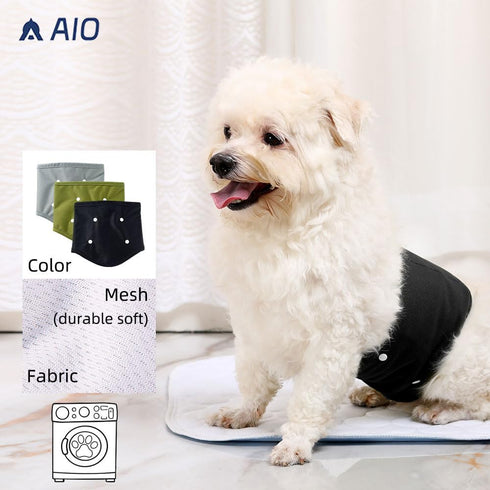 AIO (3 Pack) Washable Reusable Dog Diapers Male Breathable Belly Bands for Male Dogs Diapers with Nappy Dog Wrap