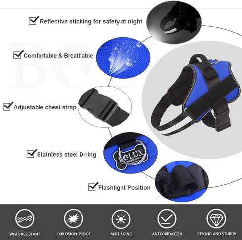 Bolux Dog Harness, No-Pull Reflective Vest, Breathable Adjustable Pet Harness with Handle for Outdoor Walking (Blue, S)