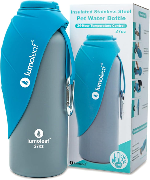 LumoLeaf Insulated Dog Water Bottle 27 oz Stainless Steel - Keep Water