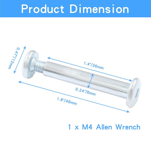 Luomorgo 12 Sets Inline Skate Wheel Screw, 6mm/15/64" OD Shaft Hex Socket Screw Axles for Roller Skate with Allen Wrench (Long)