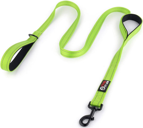 Dog Leash 6ft Long, Heavy Duty, Traffic Padded, Reflective Double Handles for Large or Medium Dogs, Green