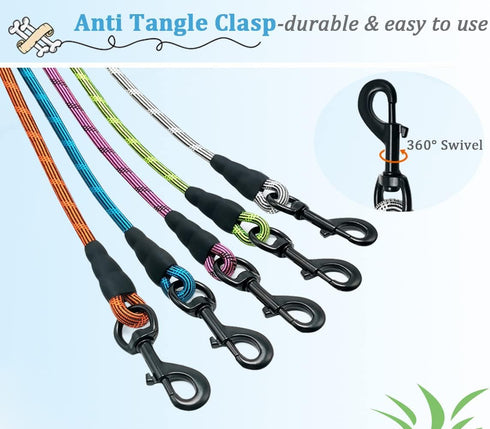 Rope Dog Leash 6 Foot, Lightweight Sturdy Walking Leash with Rotating Metal Clip, Multi-Color for Small Medium Dogs
