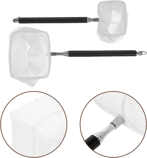 2pcs Skimming Luxshiny Telescopic Shrimp Nets with Small Square Fine Mesh, Extendable Handle Fish Aquarium Net for Pond