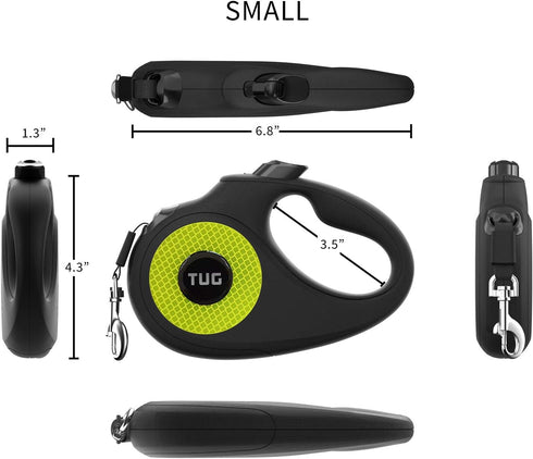 TUG 360° Tangle-Free Reflective Retractable Dog Leash - 16 ft Strong Nylon Tape (Small)