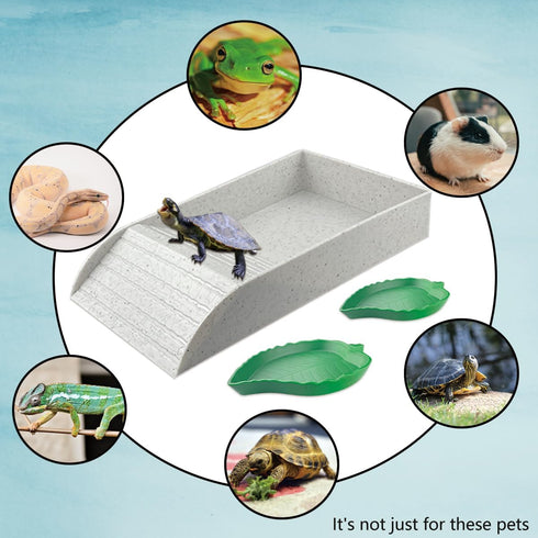GSYUWIH 5 Set,Gray Pcs Tortoise Water Dish Tortoise Water Dish with Ramp and Turtle Water Bowl,Turtle Feeder Ball,Scrub