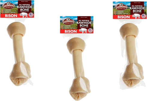 (3 Pack) Tasman's Natural Pet All-Natural Buffalo (Bison) Collagen-Based Bones, Large 9-10". Traditional Rawhide