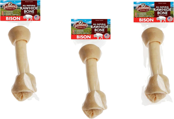 (3 Pack) Tasman's Natural Pet All-Natural Buffalo (Bison) Collagen-Based Bones, Large 9-10". Traditional Rawhide