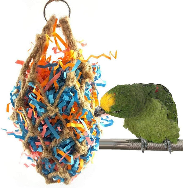 Bird Jute Paper Strips - Parrot Mesh Bag Hanging Chewing Toy for Parakeet Cockatiel Conure