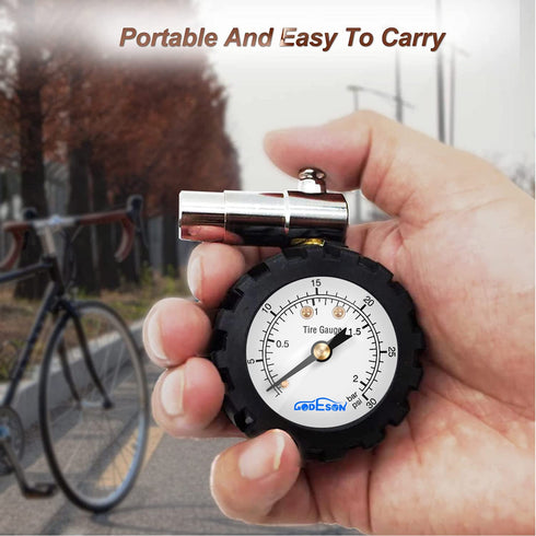 GODESON Presta Valve Tire Pressure Gauge, 0-30PSI Range, Bicycle Air Pressure Relief, Perfect for Mountain Bikes