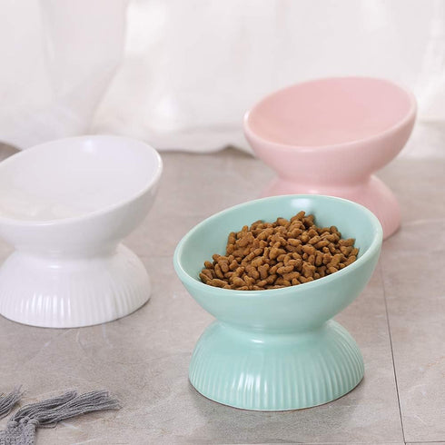 Raised Cat Food Bowls Ceramic, Tilted Elevated Bowls Anti Vomiting, 4.9 in Small Cat Bowl for Dry Wet Food, 4oz