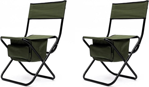 Portable Folding Camping Chair with Storage Bag, Green, 2-Pack, Steel Frame with