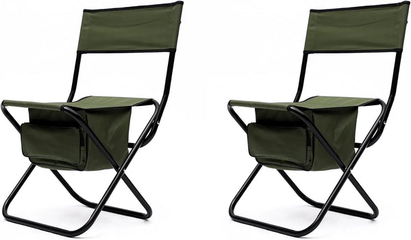Portable Folding Camping Chair with Storage Bag, Green, 2-Pack, Steel Frame with