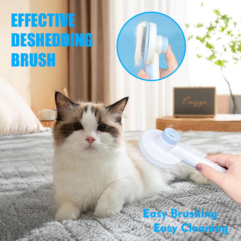 5pcs Grooming Brush Kit - for Shedding & Matted Fur, Self-Cleaning with Flea Comb for Indoor Long-Haired Cats, Blue