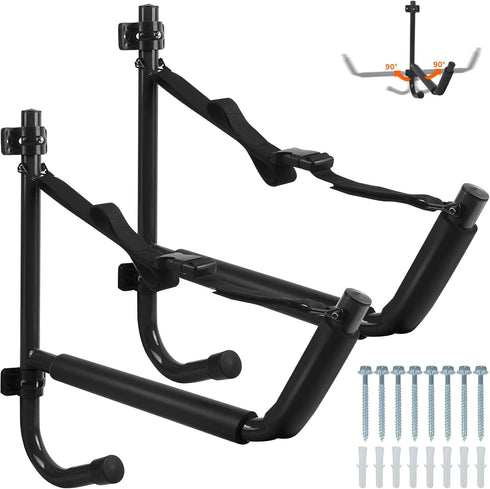 Pack Kayak Storage 15” Folding Rack Max Load 100 LBS Swivel Hooks Wall Mount for Indoor Outdoor