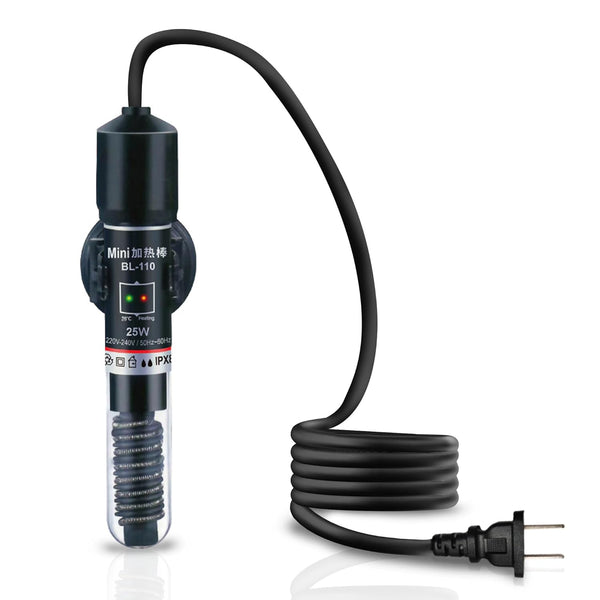 JOR Submersible Betta Heater with Sticker Thermometer for Aquarium, Frog Terrarium, Homebrewing, and Aquaponics (25