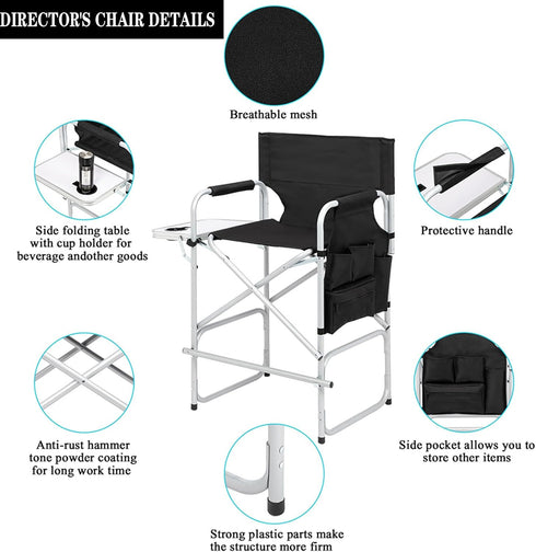GeRRiT 26.5 inches Tall Directors Chairs Foldable Makeup Artist Chair Seat Height Heavy Duty Folding Camping Chair