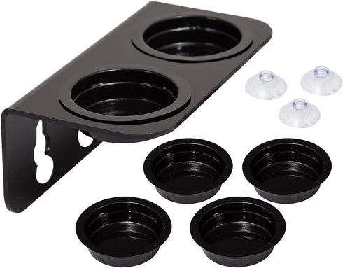 REPTI ZOO Double Grid Gecko Food Dish Feeder with 6 Pcs Cups, Detachable Suction Cup for Pet Water Bowl