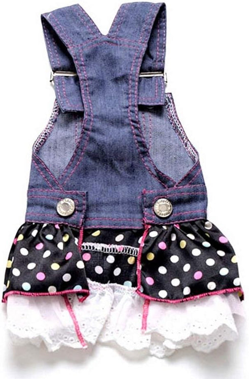 SELMAI Dog Costumes Dress Rompers - Denim Jumpsuit for Small Puppies, Pet Cats, Princess Jean Clothes with Pocket Bib,