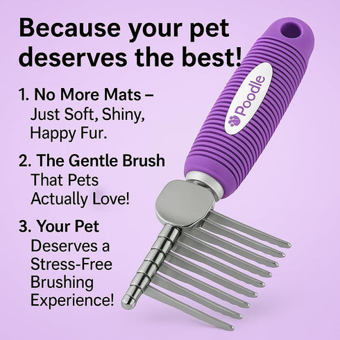 Poodle Dematting Fur Rake Comb Brush for Dogs and Cats, 2.5" Steel Safety Blades