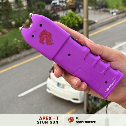 Odds Shifter Stun Gun for Self Defense, 120 Lumens Flashlight with Emergency Whistle and Anti Grab Technology
