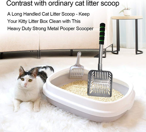 Cat Litter Scooper, Metal Cat Litter Scoop, Long Handle Aluminum Litter Box Scooper for Multi-Cat Families