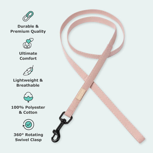 FuzzYard Life Dog Lead, Size L, Stylish Premium Cotton Design in Soft Blush for Everyday Walking