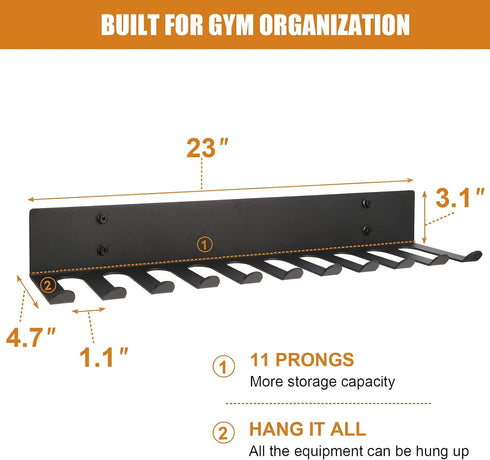 Multi-Purpose Storage Rack, Resistance Bands Rack Gym Storage, Heavy Duty Rack with 11 Hooks for Bands, Straps, Tools