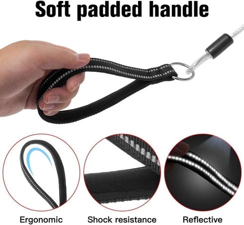 Chew Proof Dog Leash, 5 ft Steel Cable Lead with Reflective Soft Padded Handle, Sturdy Waterproof - Black