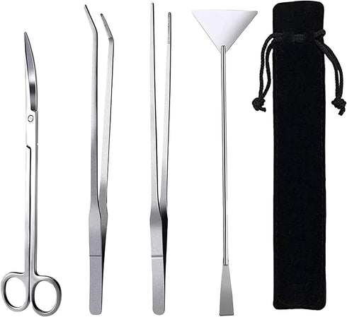 15in Aquascape Tools, 4 in 1 Long Aquarium Tweezers, Scissors, Spatula Set for Aquatic Plants and Terrariums