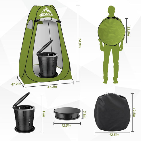 YOSN Set, Portable Toilet with Pop-Up Privacy Tent Adjustable Height Camping Toilet for Outdoor with Portable Bathroom