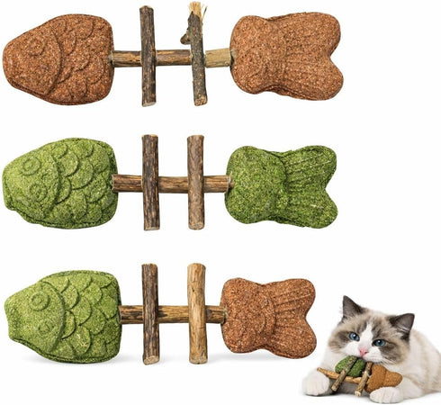 Eralivmart 3PCS Cat Dental Toys Health Chew Creative Fishbone Shape Teething with Catnip