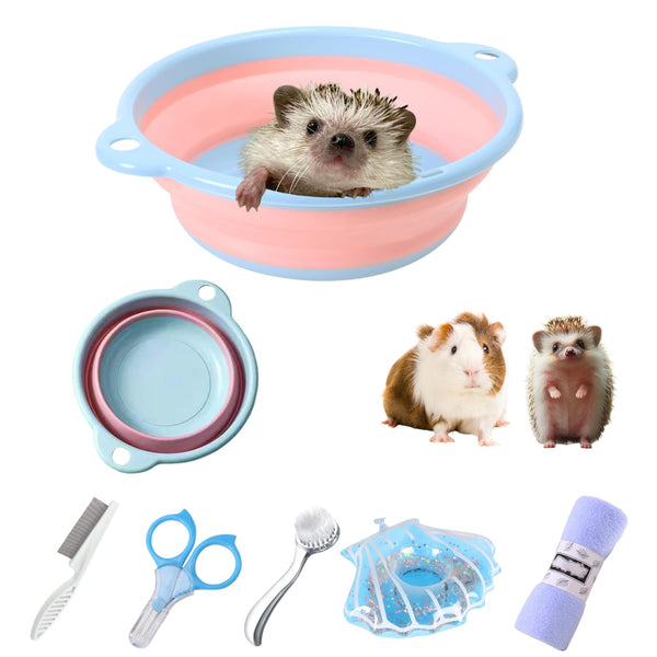 6 Pcs Hedgehog Bath Supplies Kit, Foldable Bathtub and Cleaning Brush with