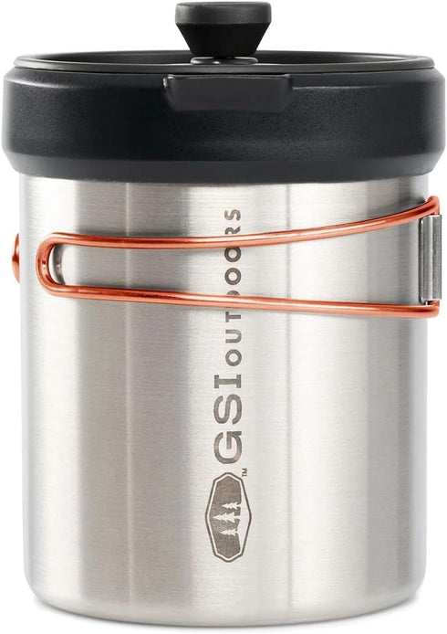 GSI Outdoors Glacier Personal Javapress, Stainless Steel Press Mug with Folding Handles, Brews 22 fl. oz.