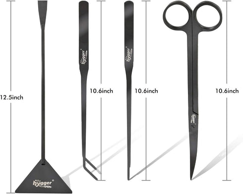 hygger Premium Long Stainless Steel Aquarium Tools, 4 PCS Plant Tweezers Scissors Spatula Kit with 1 Cleaning Cloth for