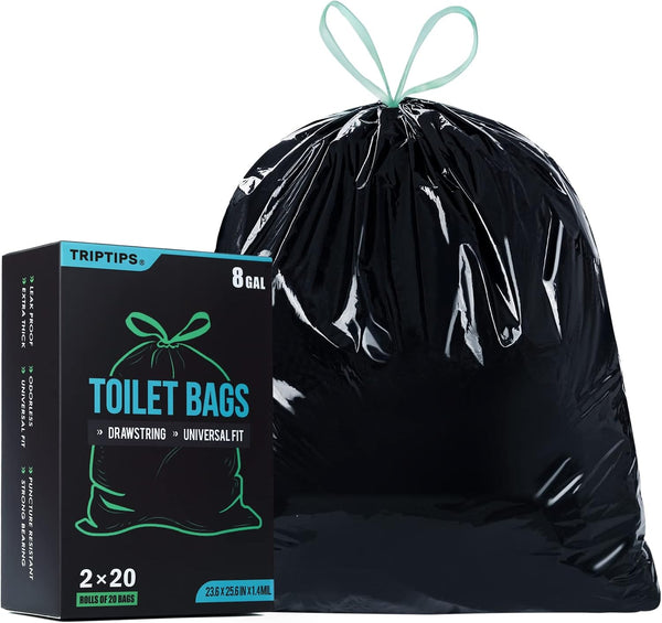 TRIPTIPS 8 Gallon Portable Toilet Bags, Drawstring Leak-Proof Waste Bags for Camping, Hiking, Traveling