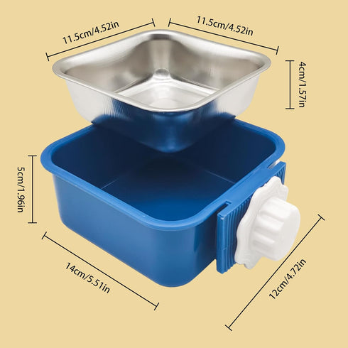 Pet Hanging Bowl for Crates - 2 in 1 Small Dog Bowl, Removable Stainless Bowl for Food and Water for Small Animals