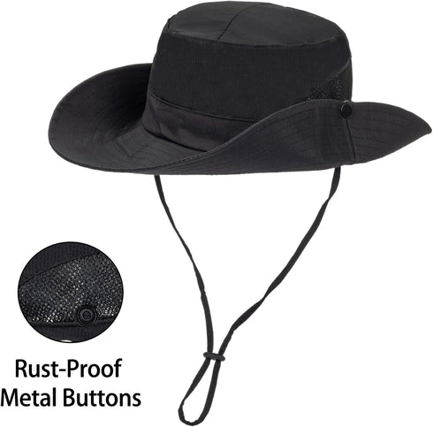 Women's Summer Beach Hat, Wide Brim Outdoor UV Protection Packable Mesh Bucket Hat with Ponytail Hole