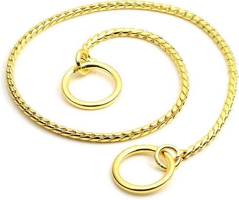 Mogoko Stainless Steel Dog Choke Chain Collar, Puppy Metal Snake Chain Pet Show Slip Collar for Training (Gold)