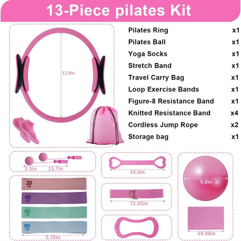 CoreHarmony Pilates Equipment Kit for Women, Magic Circle Ring with Mini Ball, Multi Level Resistance Bands, Stretch