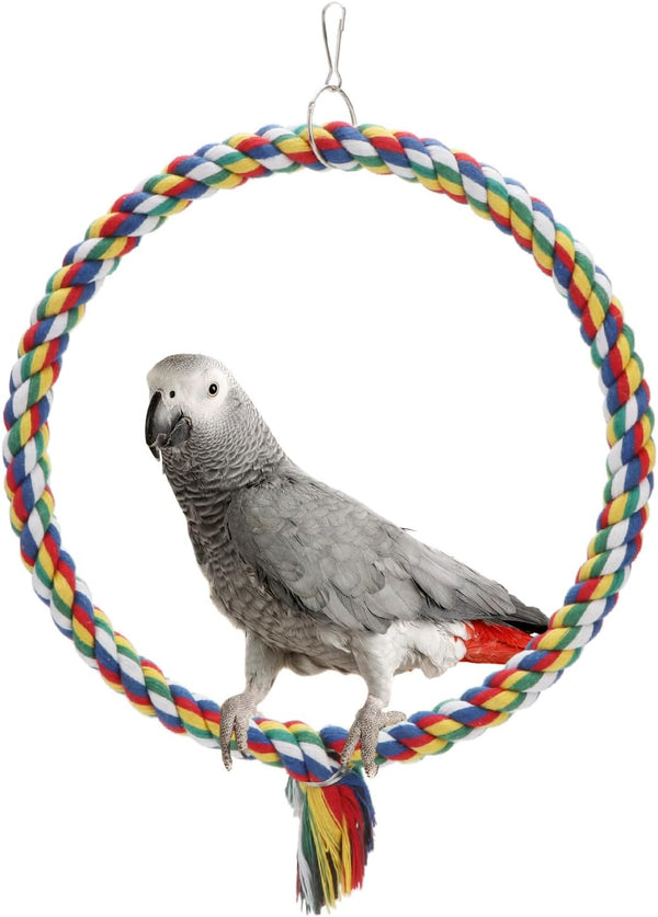 Bird Rope Swing - Colorful Perch Climbing Toy for Parrots, Budgie, Cockatiel, Cockatoo, Conure (M, 10.4 inch)