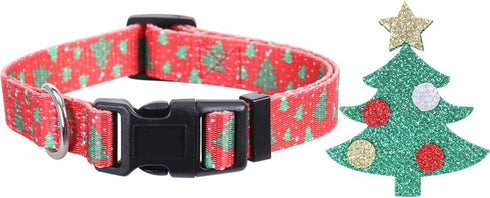Lamphyface 2 Pack Adjustable Christmas Dog Collar with Father Christmas and Xmas Tree Accessories